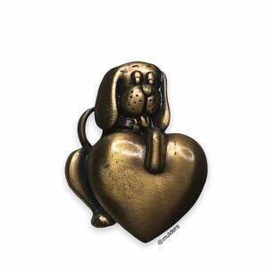 Vintage Bronze Tone Puppy Dog Heart Pin Brooch Signed JJ Jonette Jewelry
